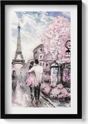 Produktbild von Paris und der Eiffelturm– Wandbild mit Rahmen – Gerahmtes Bild  – Wanddekoration – 40x60 cm –  Schwarz