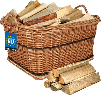 Obrázok produktu pre KOTARBAU® Prútený košík na drevo Košík na drevo do krbu Košík na úrodu 60x50x37cm Košík na drevo do krbu s uchom Drevený košík na prenášanie Drevo Prútený košík Prírodný