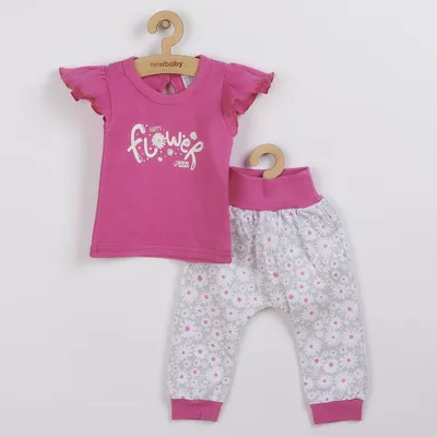 Produktbild von Neu Baby glückliche Blume 2-teilige Baumwolle Kleinkind Set dunkelrosa, Gr. 68 (4-6m)