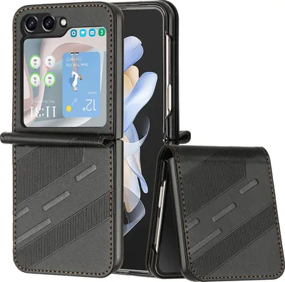 Produktbild von Hülle für Samsung Galaxy Z Flip 5, Kunstleder Brieftaschen Handyhülle mit Kartenfach und Standfunktion Schwarz