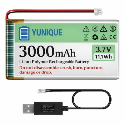 Obrázok produktu pre YUNIQUE GREEN-CLEAN-POWER LiPo akumulátor 3,7 V 3000 mAh 103665 JST 2.0 s USB nabíjačkou 1S pre Arduino ESP32 IoT RC elektroniku – sada batérií