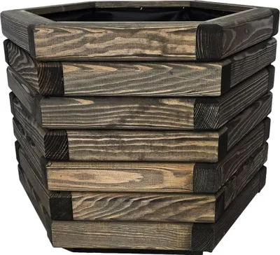 Produktbild von HolzGarden Pflanzkübel Holz 50x40x43 cm Imprägniert Farbe Palisander Wetterfest Blumenkasten Blumentopf Balkon Garten Pflanzkasten Sechseck 57l