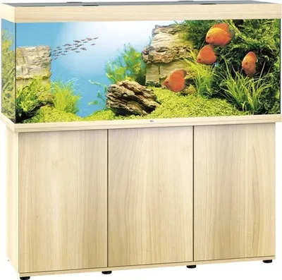 Produktbild von Aquariumkombination JUWEL Rio 450 SBX mit LED-Beleuchtung, Heizer, Filter und Unterschrank helles Holz