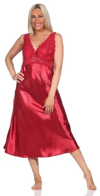Produktbild von Damen Negligé Satin Nachtkleid Reizwäsche mit Spitze; Weinrot/S