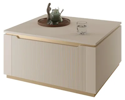 Produktbild von MIRJAN24 Couchtisch Hilafin 2K, Stilvoll Wohnzimmer, Couchtisch mit zwei Klappe (Farbe: Sandbeige + Gold)