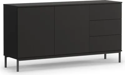 Produktbild von Kommode Querty, Breite 150 cm, zweitürig Sideboard mit "push to open" -Methode, mit 3x Schubladen (Farbe: Schwarz)