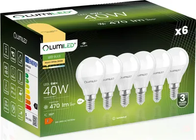 Immagine prodotto di LUMILED Lampade LED E14 P45 5W sostituisce 40W 6 pezzi 470lm 3000K bianco caldo 180° 230V lampadina a forma di palla a goccia