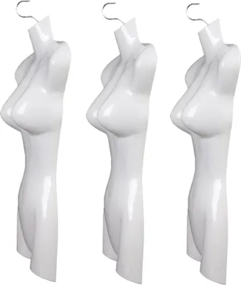 Produktbild von 3er Set Torso Weiblich - 72 cm Damentorso aus Kunststoff - Oberkörper Halbplastik in Farbe weiß - Mannequin Büste - 3 Stück Halbplastischer Damenbody - Puppe Figur - Schaufensterpuppe mit Haken