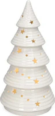 Produktbild von LED Porzellan Weihnachtsbaum weiß, Winterdeko in 13,5 x 25,5 cm