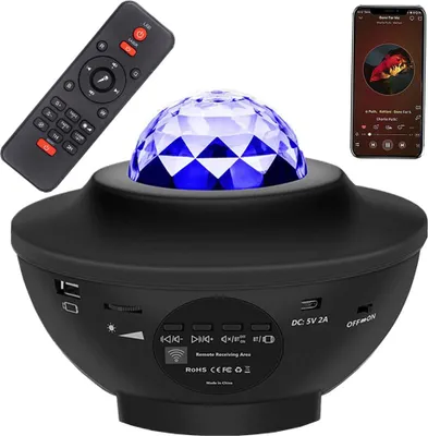 Zdjęcie produktu dla Projektor Gwiazd RGB - Lampka Nocna LED z Głośnikiem Bluetooth + Pilot