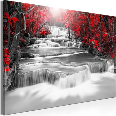 Produktbild von Vliesstoff Leinwandbild - Cascade of Thoughts (1 Part) Wide Red 90x60 cm Landschaften c-C-0257-b-b