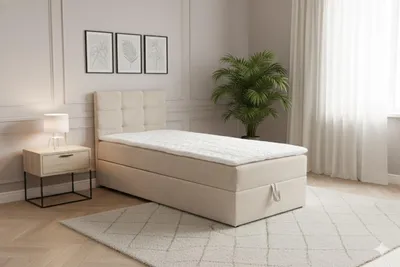 Produktbild von VENASI JESSA MINI Boxspringbett 80x200 Einzelbett mit Bettkasten H2/H3 Matratze BEIGE