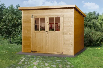 Produktbild von WEKA 325.2520.21400 Gartenhaus/Blockbohlenhaus Nova mit Doppeltür ; Größe: 3 ; Farbgebung: Lasiert ; Wandstärke: 19 mm ; Maße (LxBxH): 254 cm x 194 cm x 223 cm ; Seitenwandhöhe: 186 cm