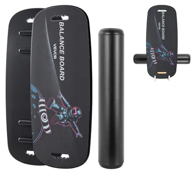 Immagine prodotto di Set di bilanciere in legno VEVOR per adulti (89 cm), tavola oscillante resistente fino a 200 kg, inclusa una rotella, magneti di arresto e un ripiano, ideale per l'allenamento dell'equilibrio, del surf e del core, per la fisioterapia, colore nero