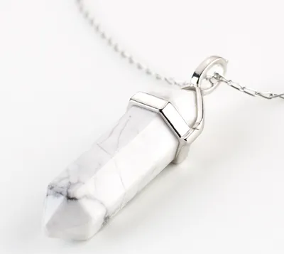 Produktbild von LAVISA Obelisk Edelsteinkette Silber, Anhänger, echte Kristall kette, Halskette, Rosenquarz, Amethyst, Naturstein - 55 + 5 cm (Howlith)