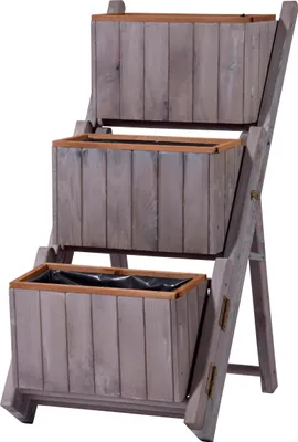 Produktbild von dobar Ausklappbare Pflanztreppe für individuelle Gestaltung, Blumentreppe mit 3 separaten Pflanzkästen inkl. Pflanzfolie, 41 x 55 x 85 cm, grau, Kiefer