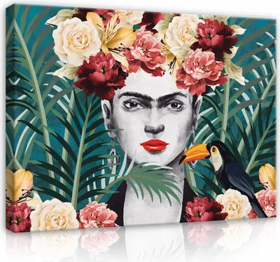 Produktbild von Leinwandbilder Frida Kahlo Blumen 60x40 cm XXL Modern Canvas Leinwand Leinwandbild Bilder Wohnzimmer Schlafzimmer Wandbilder Kunstdruck Wand Bild auf Leinwand Aufhängefertig