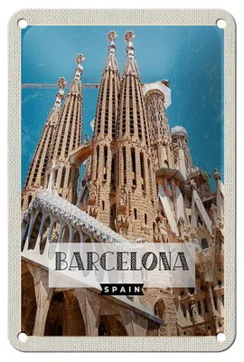 Produktbild von Blechschild Reise 12x18cm Retro Barcelona Reiseziel Geschenk Schild