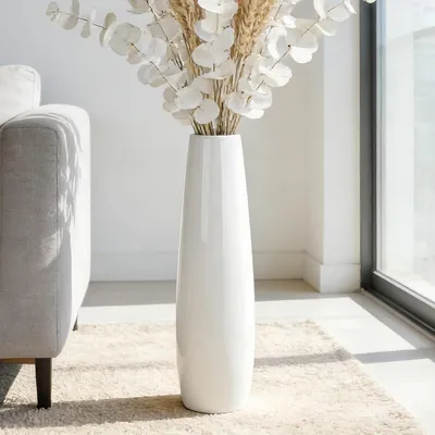 Zdjęcie produktu dla Biała ceramiczna waza podłogowa, wysokość 60 cm / 24 cale. Waza podłogowa do kwiatów, dekoracyjna, duża waza do dekoracji stołu, półki, domu