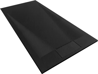 Produktbild von VBChome Duschwanne 90 x 120 x 2,5 cm Schwarz Steinstruktur Duschtasse Extra Flach Rechteckig Ablaufgarnitur Abdeckplatte SMC Verbundwerkstoff Universelle Installation Siphon