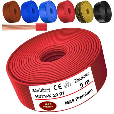 Produktbild von 5m Aderleitung H07 V-K RT 1x10 mm² Rot Einzelader flexibel
