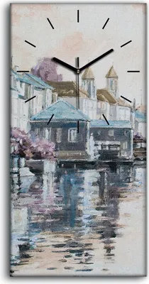 Produktbild von Küche Wohnzimmer Wand Leinwand Uhr Geräuschlos 30x60 Stadt Gebäude Baum - schwarze Hände