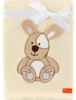 Produktbild von Be Mammy Kuschlige Babydecke Kuschel Decke Tagesdecke mit 3D Applikation 76 x 102 cm BE20-168 (Ecru - Hund, 76 x 102 cm)