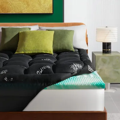 Produktbild von NicePlus 2-in-1 Topper, 140x200X10cm, 5-Zonen Memory Foam + Bambus-Pillow-Top, mit Eckgummis für alle Matratzen, H2/H3, Schwarz