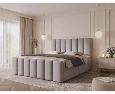 Produktbild von 200 cm Boxspringbett PORTO MAX mit gestepptem Kopfteil und Fußteil, Taschenfederkernmatratze H3/H4, 2 Bettkästen, Bouclé/Velvet, ohne Topper