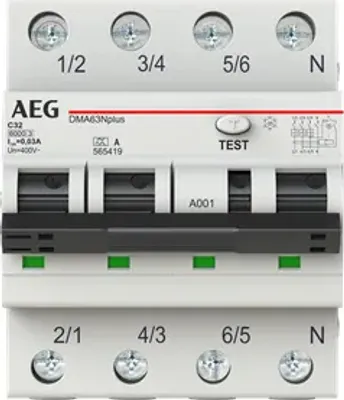 Produktbild von AEG DMA63NpC32/030 - LSFI-Schalter 6kA 3P+N, Typ A, C 32, 30mA 2CSR256154R1324