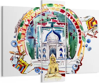 Produktbild von Bild auf Leinwand - Leinwandbild - Elefanten Indien Religion Kultur - 95x80cm - Wand Bild - Wanddeko - Leinwanddruck - Bilder - Kunstdruck - Wanddekoration - Leinwand bilder - Wandkunst - CB95x80-2980