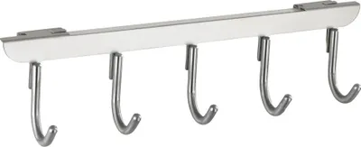 Produktbild von WENKO Türgarderobe Mod. Asola 5 Haken aus rostfreiem Edelstahl matt ideal zum Aufhängen von Jacken Blusen und Bademänteln Maße 36 x 9 x 7-9 cm