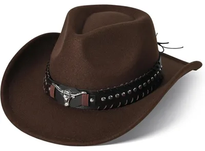 Zdjęcie produktu dla Willheoy Kapelusz kowbojski damski męski Fedora z szerokim rondem i skórzanym paskiem, jeden rozmiar, brązowy