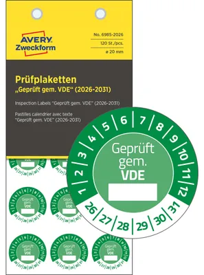 Produktbild von Avery Zweckform 6985-2026, Prüfplaketten, ? 20 mm, 8 Bögen, grün