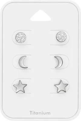 Produktbild von Titan Ohrringe Ohrstecker Set mit Sonne, Mond und Sterne