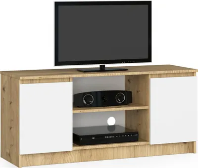 Produktbild von TV Schrank AKORD Fernsehkommode 120 cm Eiche Artisan, Weiß B120 x H55 x T40 cm