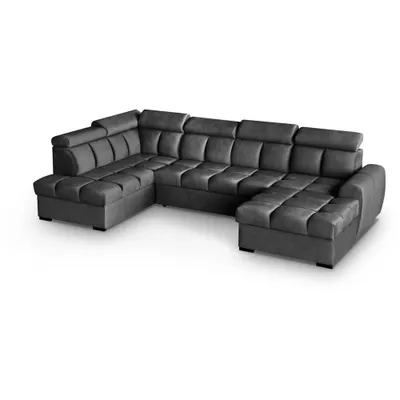 Produktbild von Ecksofa Gomez U-Form links mit Schlaffunktion und 2x Bettkasten, Polsterecke in Veloursstoff Graphit