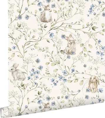 Obrázek produktu pro ESTAhome tapeta králík béžová, zelená, modrá a bílá 53 cm x 10,05 m