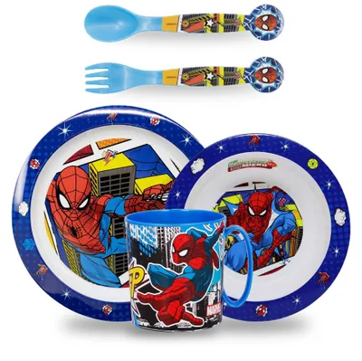 Kindergeschirr-Set, 5-teilig, BPA-frei, Spiderman, Blau