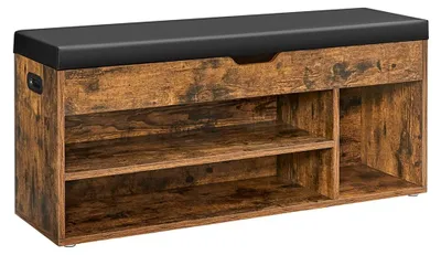 Produktbild von Vintage braune Schuhbank – Aufbewahrungsbank – Spanplatte – 30 x 100 x 44 cm