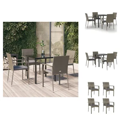 Produktbild von vidaXL 5-tlg. Garten-Essgruppe mit Kissen Schwarz und Grau Poly Rattan -  Gartenmöbel-Sets