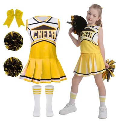 Cheerleading-Outfit für Kinder, 5-teilig, gelb, 8-9 Jahre