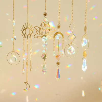 Image de Omgoods - Ensemble de 6 attrape-soleil en cristal avec motif lune et étoiles