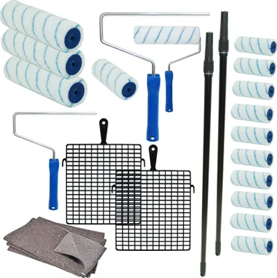 Produktbild von Maler-Set Wandfarbe Farbroller Farbrolle Malerwalze Teleskopstange Abstreifgitter 22 Teile - SET für zwei Personen, ideal für eine Renovierung zu zweit zum Streichen der Wohnung