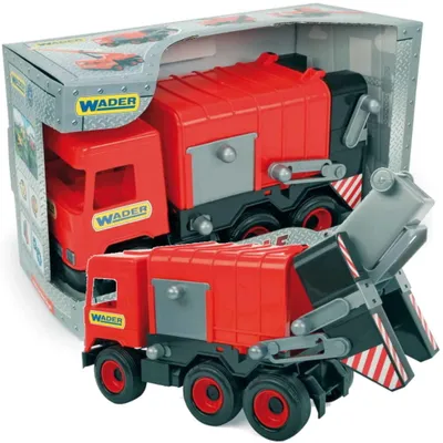 Image de MIDDLE TRUCK Benne à ordures rouge et noire en boîte d'exposition