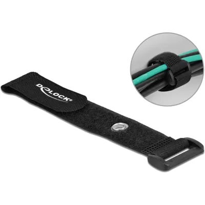 Produktbild von DeLOCK Klett-Kabelbinder mit Schlaufe und Befestigungsöse L 190 x B 25 mm schwarz 5 Stück, Kabelbinder mit Klettverschluss, Schwarz, 190 mm, 25 mm, 5 Stück(e)