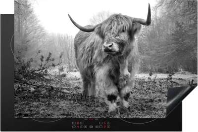 Produktbild von KitchenYeah© Herdabdeckplatte Schottische Highlander - Natur - Herbst - Tiere - Wildtiere - Wald , 81x52cm, Küche Deko, Glaskeramikkochfeld Herdabdeckung, Abdeckplatte fùr Kochfeld