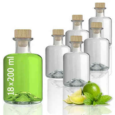 Produktbild von 18 Glasflaschen 200 ml leer zum selbst Befüllen mit Korken Apothekerflasche Essig Öl Flasche Schnapsflaschen Likörflaschen