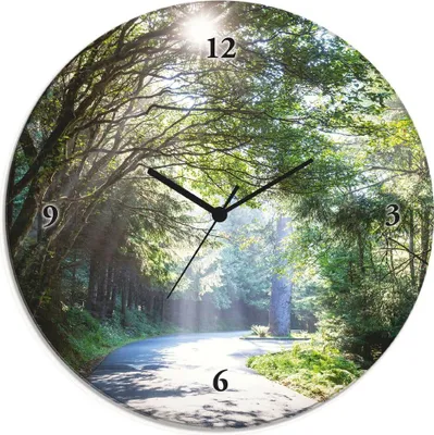 Produktbild von ARTland Glas Wanduhr Funkuhr - schwarzer Zeiger Sonniger Wald Größe: 30x30 cm