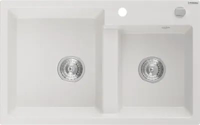 Produktbild von Mexen Tomas 2-Becken-Granit-Spülbecken 800 x 500 mm, Weiß, Siphon chrom - 6516802000-20